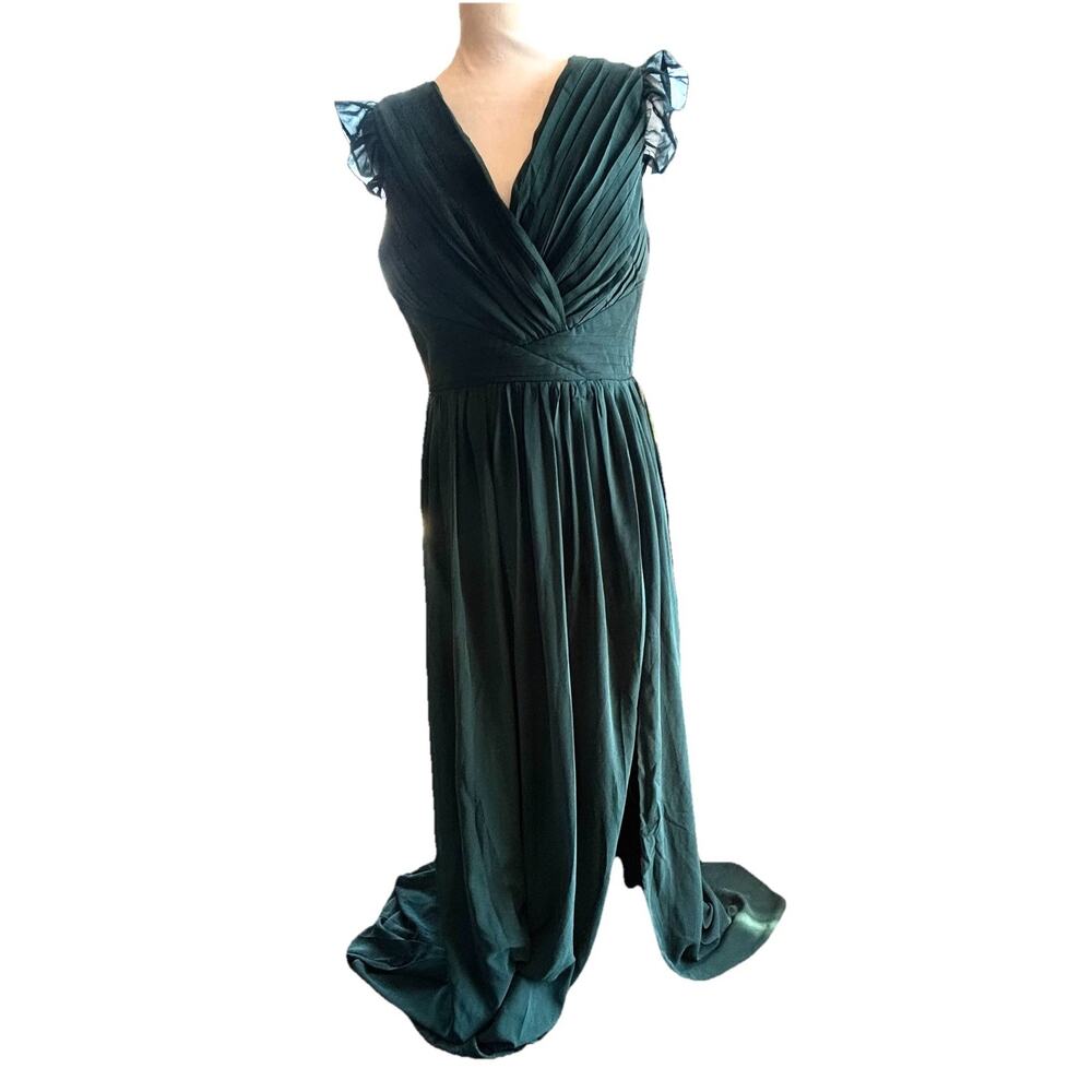 Lulu’s NWT Sz M Emerald Green Maxi Gown Pleated Bust Open Back Wedding Formal - Picture 4 of 8
